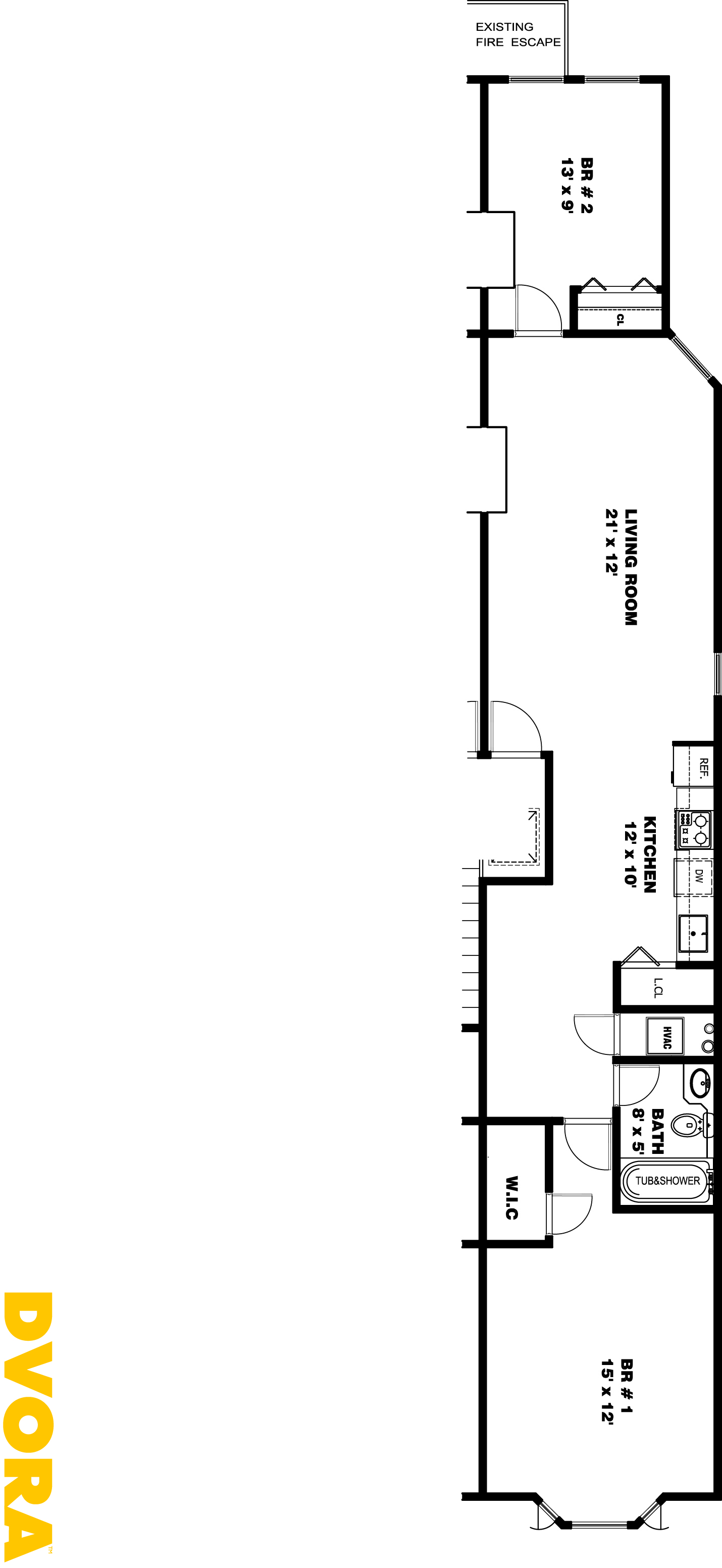 Floor plan for 2 beds, 1 bath, 839 sqft